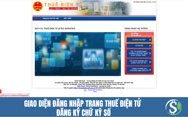 Giao diện đăng nhập trang thuế điện tử - đăng ký chữ ký số